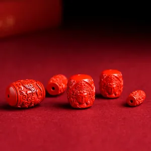 Carved red cinnabar beads with Avalokitesvara and dragon patterns for jewelry DIY