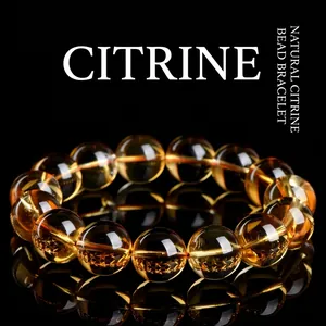 Natural Citrine Bracelet For Women Men Brazilian Crystal Round Bead Elastic Stretch Bracelet Yellow Gemstone Jewelry Healing Stone