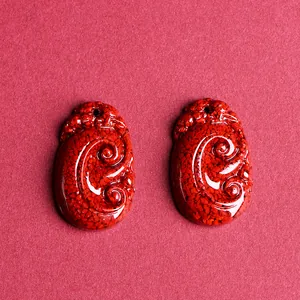 Polished cinnabar cinnabar crystal lock pendant with exquisite Ruyi cloud carvings