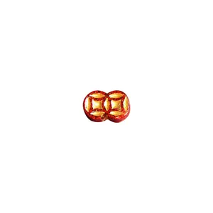 Cinnabar red double coin bead charm for DIY jewelry with traditional golden patterns