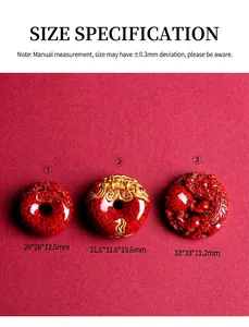 Größentabelle für rote Zinnober Ping An Kou Anhänger mit Goldfolie und Drachenmuster