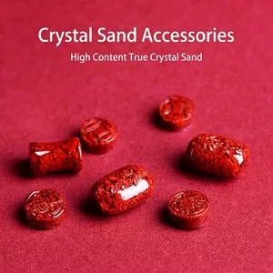 Perles d'Espacement en Cinabre Rouge Rétro Chinois Caractères Fu Shou Perles Tonneau Sable de Cristal Accessoires Bijoux DIY