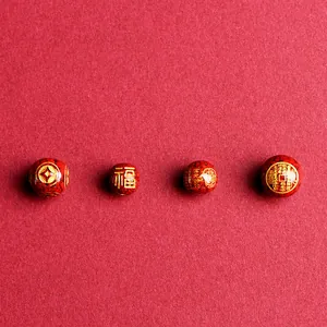 Cinnabar Loose Beads Gold Engraved Fu Character Eight Trigrams Ancient Coin Round Beads For DIY Jewelry Making Bracelet Necklace Accessories