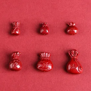 Red Cinnabar Lucky Gourd Beads with Fu Character Engraving for Jewelry Making DIY