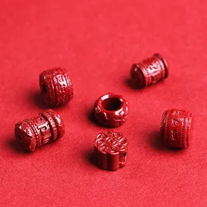 Carved natural red cinnabar beads with lotus and lucky charms for jewelry making