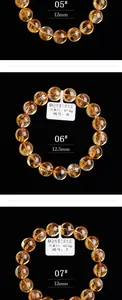 Macro detail van 7A citrien kristallen armbanden met heldere textuur en 12mm ronde kralen