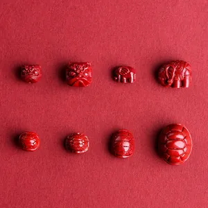 Red Cinnabar Carved Beads For DIY Jewelry Making Lion Elephant Tortoise Shell Purple Gold Sand Spacer Beads Component