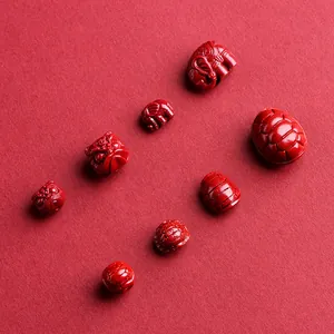 Red Cinnabar carved charms including elephant and lucky beast beads for DIY jewelry