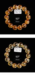 Detailweergave van 16mm gele citrien kralenarmbanden met natuurlijke textuur op zwarte basis