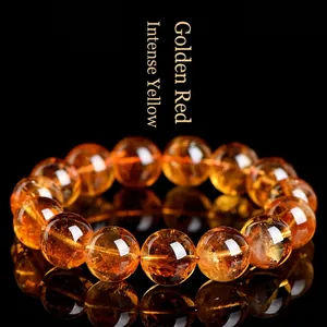 Natuurlijke Gouden Citrien Kralen Armband Hoge Kwaliteit 7A 6A Ronde Steen Genezing Kristal Energie Sieraden Voor Mannen Vrouwen Cadeau