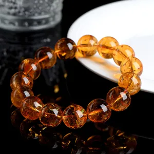 Natuurlijke citrien kristallen armband 7A met 12mm gepolijste kralen en heldere textuur