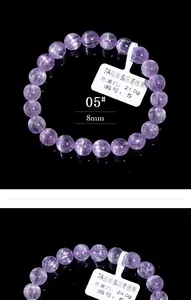 Detail von 8mm Kunzit-Armbändern mit Katzenaugeneffekt und Etiketten in 7A-Qualität