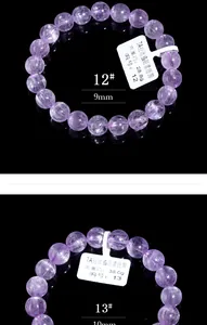 Detail von 9mm und 10mm lila Kunzit-Kristallarmbändern mit seidiger Katzenaugen-Textur