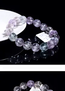Macro shot of 7A grade natural multi-color cat eye kunzite beaded bracelet