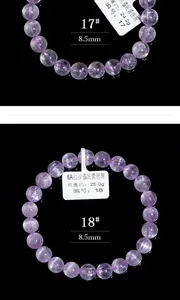 Detail von 8,5 mm Kunzit-Perlenarmbändern mit Katzenaugeneffekt auf schwarzem Grund