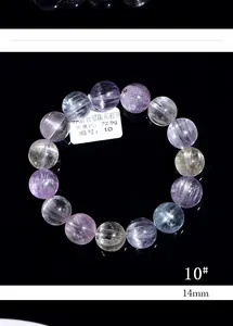 Macro detail of 14mm cat eye kunzite beaded bracelet with vibrant colorful gemstones