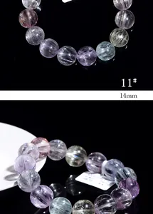 Macro detail of 14mm natural kunzite crystal bracelet with cat-eye effect and inclusions