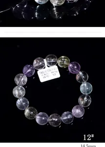 Macro detail of 14.5mm multi-color Kunzite beads with silk cat eye effect