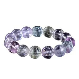 Natural multicolored Kunzite beaded bracelet featuring silky cat-eye gemstones
