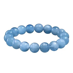 Natural star aquamarine beaded bracelet with translucent light blue gemstone spheres