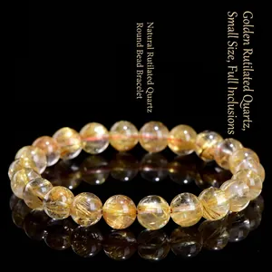Natural Gold Rutilated Quartz Bracelet Golden Needle Crystal Gemstone Jewelry Round Beads Bracelet Gift For Men Women