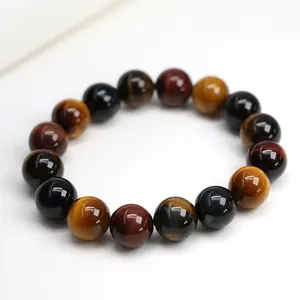 Bracciale in occhio di tigre multicolore naturale con perle rosse, blu e gialle