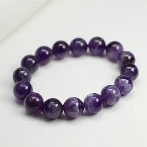 Natural Amethyst Bracelet Purple Round Gemstone Bead Elastic Stretch Bracelet For Women Men Vintage Jewelry Gift