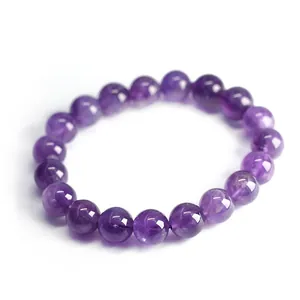Natural dreamy amethyst crystal beaded bracelet for women with smooth purple gemstones