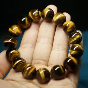 Natural 2A tiger eye stone bead bracelet with golden-brown cat-eye effect for couples