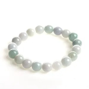 Elegant natural jadeite beaded bracelet in green, white and purple pastel colors
