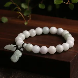 Natural Grade A Jadeite Bead Bracelet Chinese Ethnic Style Hand Carved Gourd Apple Pi Xiu Pendant Jewelry For Women
