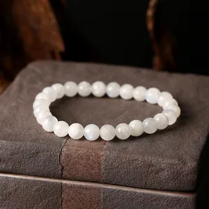Natürliches Brasilianisches Weißes Mondstein Armband Runde Elastische Handkette Blauer Glanz Heilkristall Schmuck Für Damen