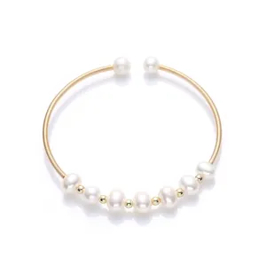 Freshwater Pearl 14K Gold Filled Open Cuff Bracelet Adjustable Handmade Vintage Jewelry Women Elegant Bridal Wedding Gift