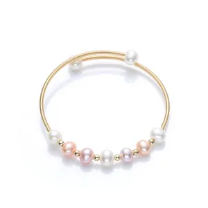 14K gold filled natural freshwater pearl elastic bracelet with multi-color pearls