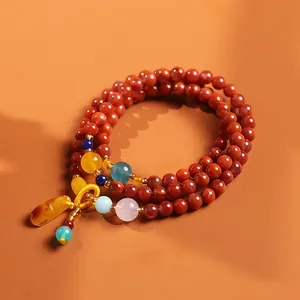 Natuurlijke Zuid-Rode Agaat Multi-Wrap Kralen Armband Met Bijenwas Barnsteen Hanger Etnische Vintage Dames Sieraden Cadeau