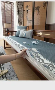 Detail of breathable ice silk couch cushion with classic mountain scenery edge patterns