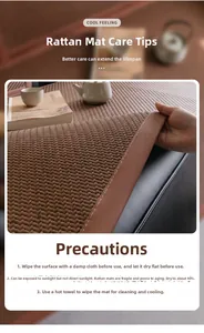 Detail of ice rattan sofa mat with reinforced brown leather edging and stitched seams