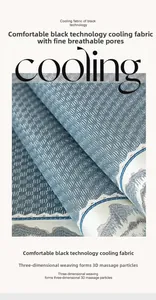 Close-up of blue ice silk cooling fabric with 3D massage texture and lace details