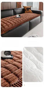 Coffee brown flannel sofa cushion detail with non-slip backing and striped texture