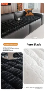 Detail of black flannel sofa cushion showing vertical striped texture and non-slip backing