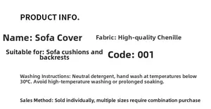 Detail of high-weight chenille sofa cover specifications for cushions and backrests