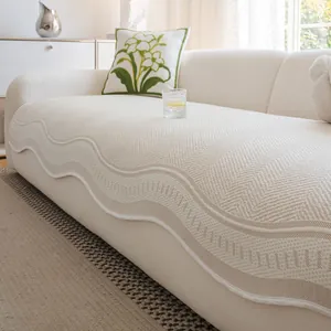Summer Cooling Ice Silk Sofa Cushion Anti Slip Herringbone Pattern Wave Edge Cover For Sectional Sofa Furniture Protector