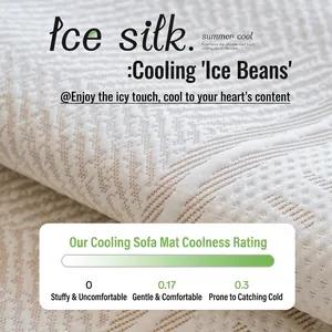 Cooling ice silk sofa mat with breathable geometric texture and non-slip backing