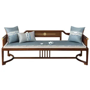 Classical Chinese ice silk sofa cushion on elegant dark wood sofa with landscape patterns