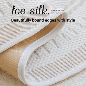 Breathable ice silk cooling sofa cover with non-slip honeycomb texture and fine white edging