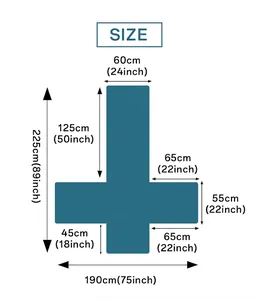 Detailed size chart for plush recliner sofa cover showing all measurements in cm and inches
