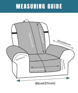 Detailed measuring guide for winter plush sofa cover with size specifications in cm and inches