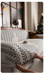 Nahaufnahme des Jacquard-Samtstoffs mit Weizenblattmuster für einen cremefarbenen Bezug