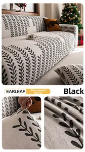 Nahaufnahme des 3D-Jacquard-Samt-Sofabezugs mit eleganten schwarzen Blattmustern