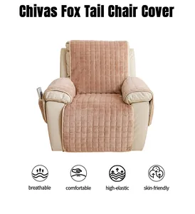 Detailed plush quilted recliner cover in dusty pink with convenient side pocket design
